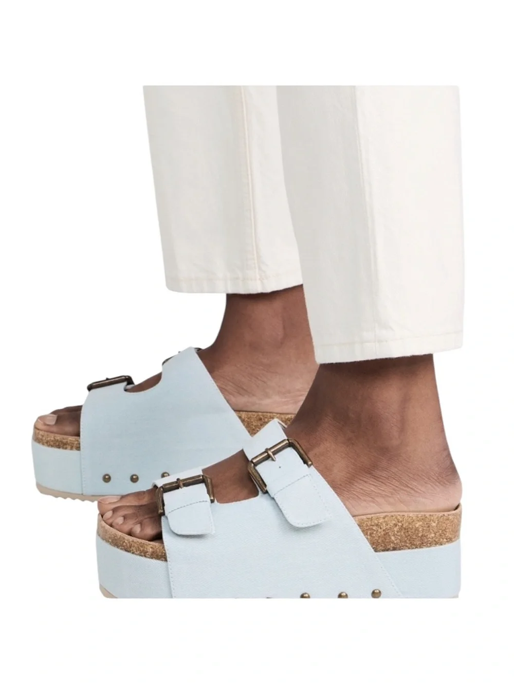 SHEIN Women’s Light Blue Platform Cork Slide Sandals Size 9